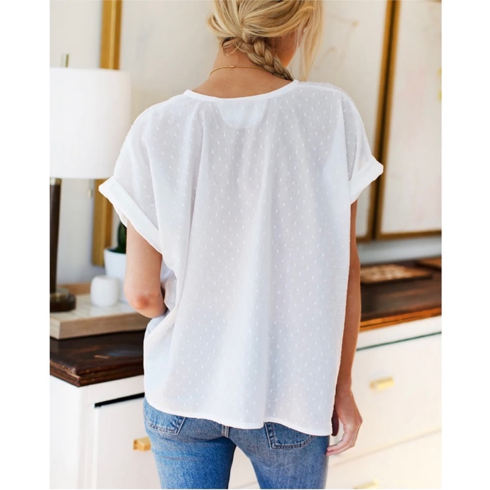 Emerson Fry White Swiss Dot Short Sleeve Button Front Blouse - Picture 4 of 6